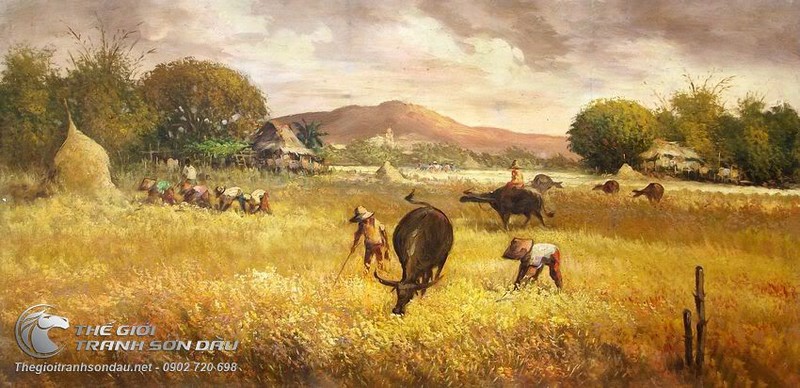 Tranh Sơn Dầu Vẽ Cánh Đồng Lúa Vàng Ươm.jpg
