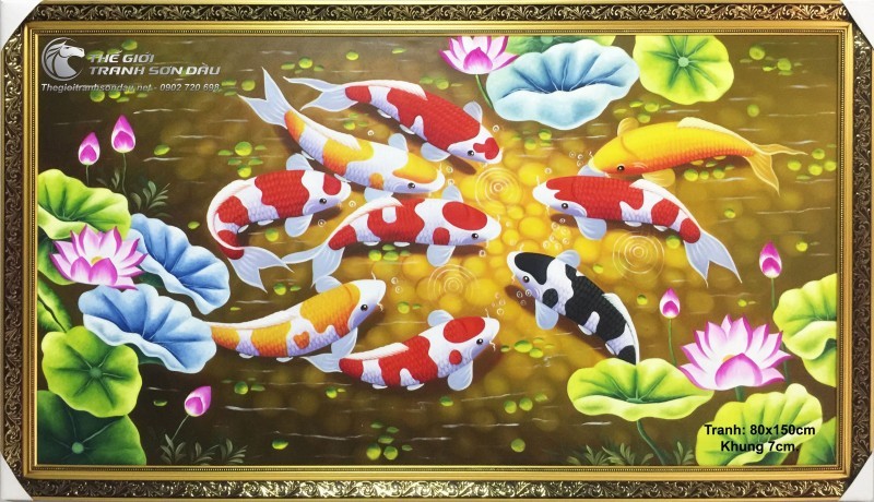 Tranh Sơn Dầu Vẽ Chín Con Cá Chép Phong Thủy.jpg