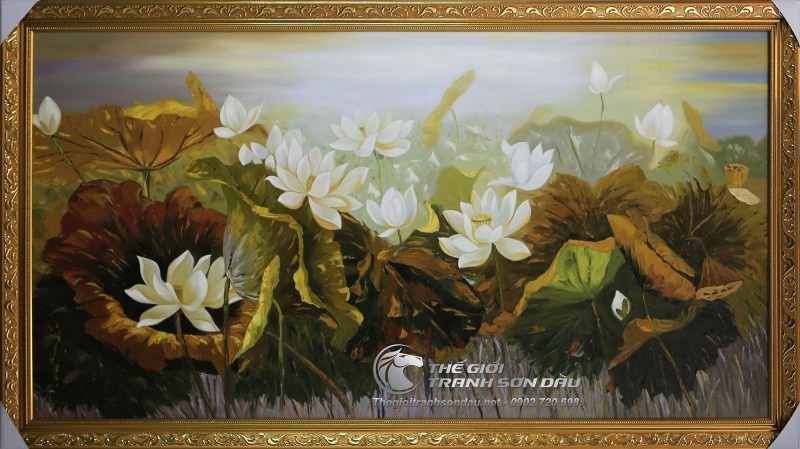 Tranh Sơn Dầu Vẽ Đầm Hoa Sen Trắng.jpg