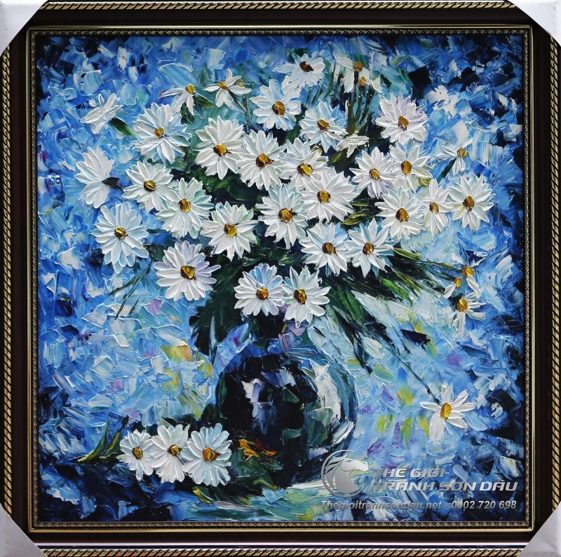 Tranh Sơn Dầu Vẽ Dày Màu Hoa Cúc Trắng Tươi Tắn.jpg