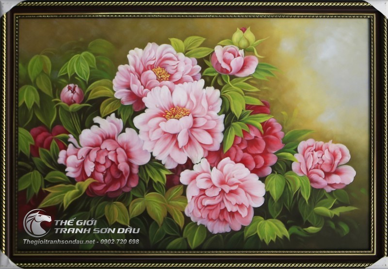Tranh Sơn Dầu Vẽ Tám Hoa Mẫu Đơn Phong Thủy.jpg
