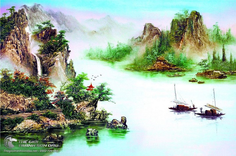Tranh Sơn Thủy Đồi Núi Sông Nước Và Những Cánh Buồm.jpg