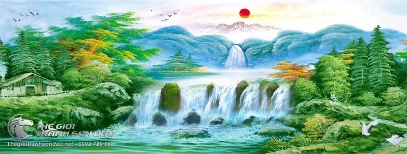 Tranh Sơn Thủy Dòng Thác Chảy Nên Thơ.jpg