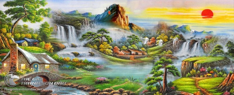 Tranh Sơn Thủy Mặt Trời Bên Những Con Suối.jpg