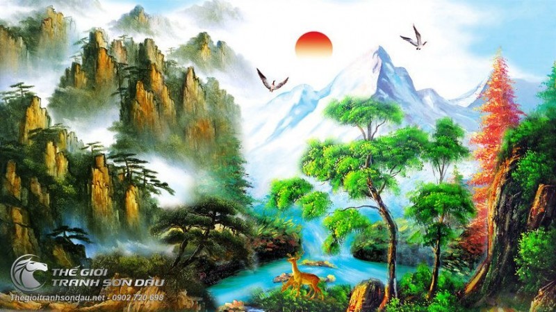 Tranh Sơn Thủy Mây Núi Muôn Thú Chim Muông Mờ Ảo.jpg