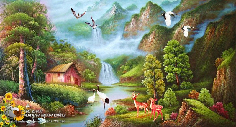 Tranh Sơn Thủy Mây Núi Trùng Điệp Và Con Suối.jpg