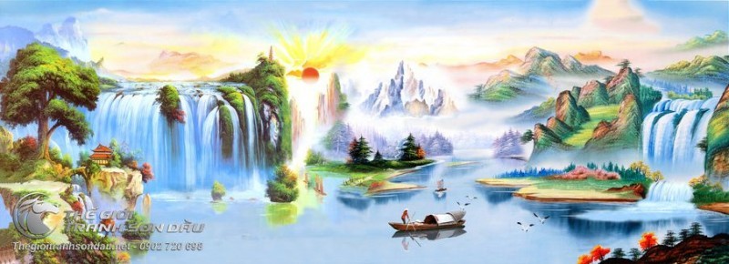 Tranh Sơn Thủy Người Lái Đò Và Phong Cảnh Mây Núi Tuyệt Sắc.jpg