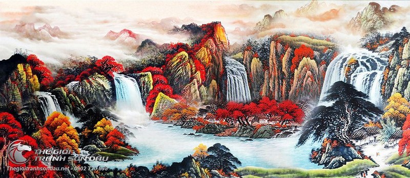 Tranh Sơn Thủy Thác Nước Và Cảnh Mây Núi Nên Thơ.jpg