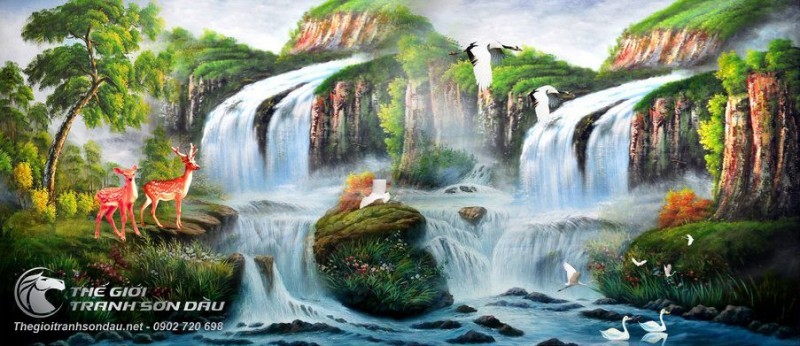 Tranh Sơn Thủy Thác Nước Và Muôn Thú.jpg