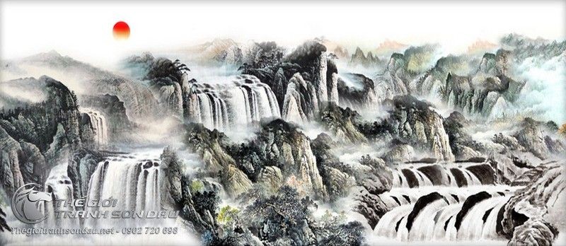 Tranh Thủy Mặc Cảnh Thác Nước Hoang Sơ.jpg