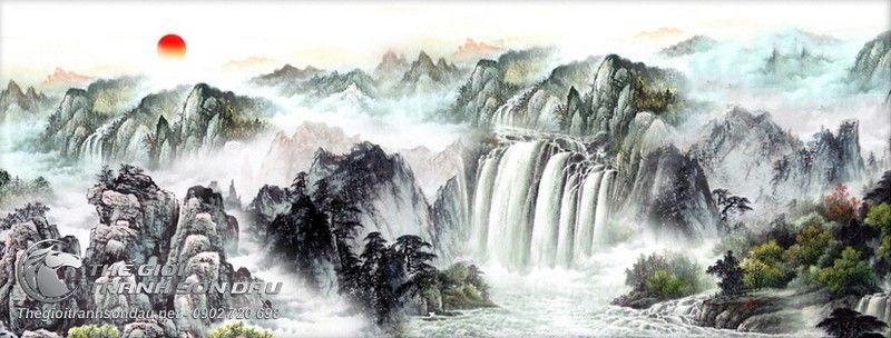 Tranh Thủy Mặc Phong Cảnh Thác Đổ Đẹp.jpg
