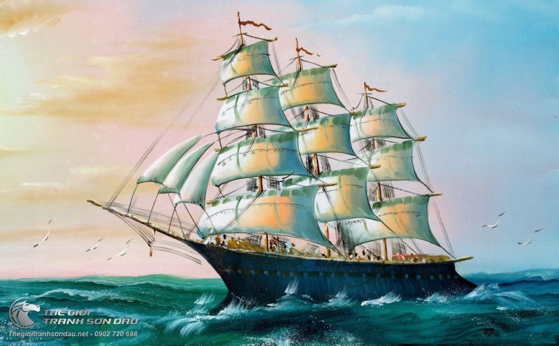 Tranh Thuyền Buồm Trắng Và Đàn Hải Âu.jpg