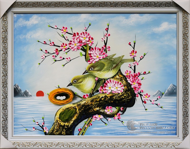 Tranh Tổ Chim Trên Gốc Đào Vẽ Thủ Công Sơn Dầu 100% (1).jpg