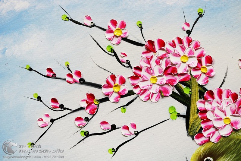 Tranh Tổ Chim Trên Gốc Đào Vẽ Thủ Công Sơn Dầu 100% (2).jpg