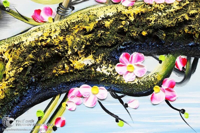 Tranh Tổ Chim Trên Gốc Đào Vẽ Thủ Công Sơn Dầu 100% (8).jpg