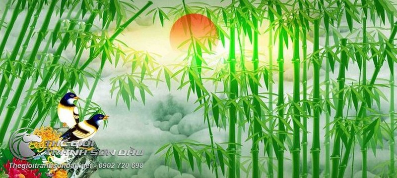 Tranh Trúc Mặt Trời Và Đôi Chim Xanh.jpg