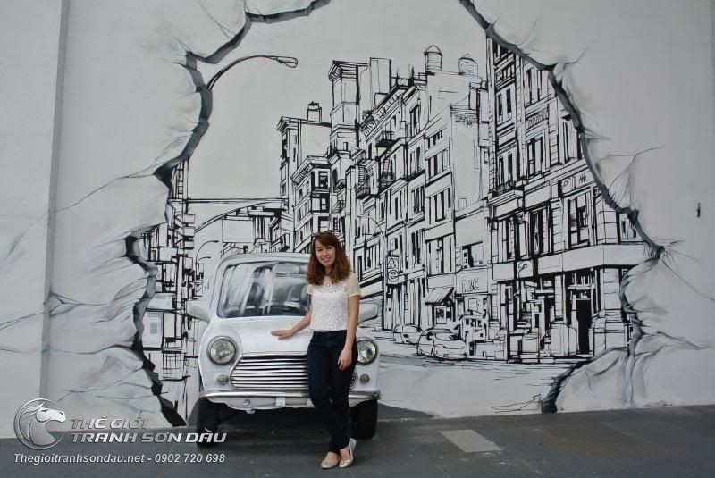 Tranh Tường 3D Vẽ Xe Ô Tô Trên Phố.jpg