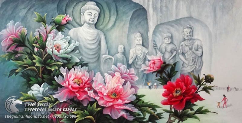 Tranh tượng đức phật và hoa mẫu đơn.jpg