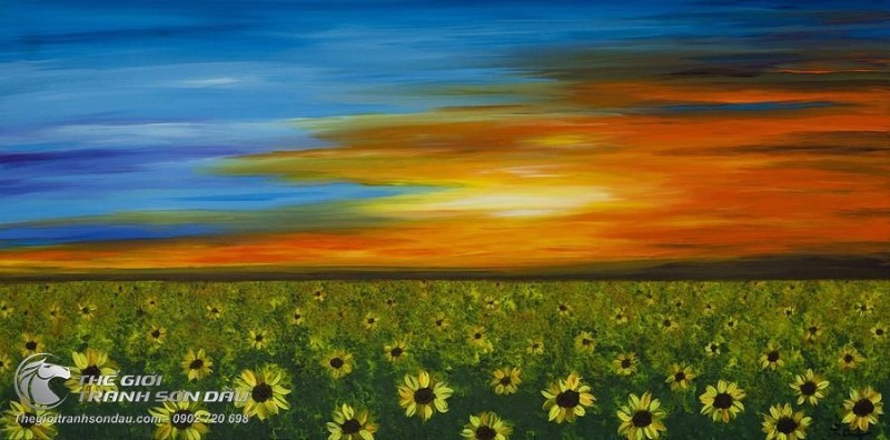 Tranh Vẽ Bãi Hoa Mặt Trời Dưới Ánh Bình Minh.jpg