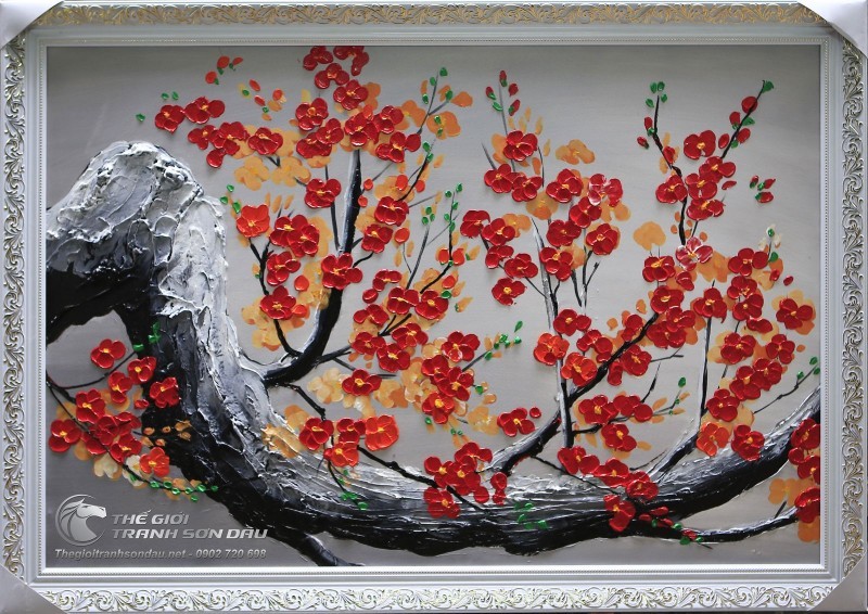 Tranh Vẽ Bay Dày Màu Hoa Đào Đỏ.jpg