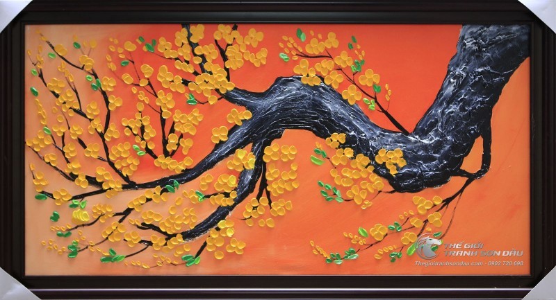 Tranh Vẽ Bay Dày Màu Hoa Mai Nền Cam.jpg