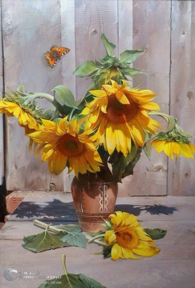 Tranh Vẽ Cành Hướng Dương Rơi Trên Bàn.jpg