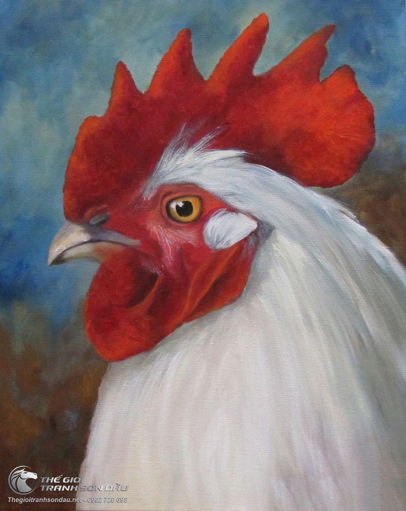 Tranh Vẽ Gà Lông Trắng Mào Đỏ.jpg
