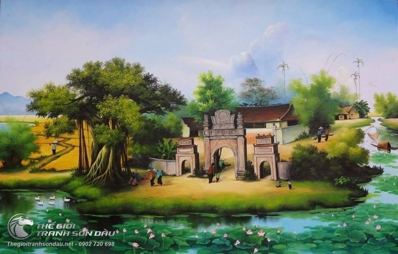 Tranh Vẽ Hồ Sen Trước Đình Làng.jpg