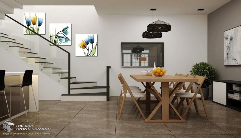 Tranh Vẽ Hoa Tulip Xanh Vàng Bộ 3 Bức.jpg