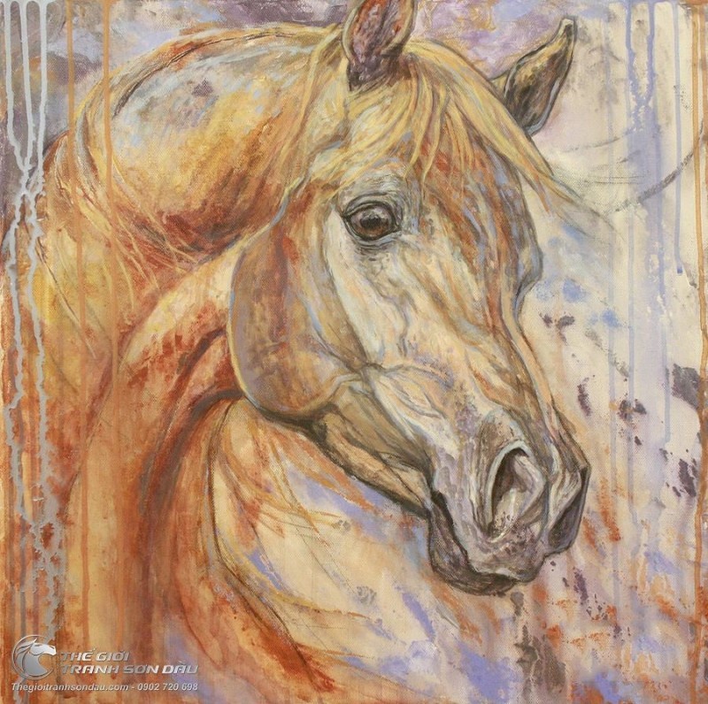Tranh Vẽ Sơn Dầu Chú Ngựa Trên Nền Màu.jpg