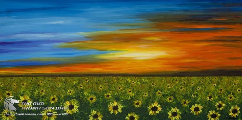 Tranh Vẽ Vường Hoa Mặt Trời Dưới Ánh Bình Minh.jpg