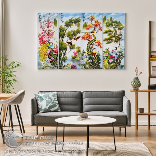 Bộ tranh tứ bình Đào Trúc Cúc Tùng vẽ sơn dầu