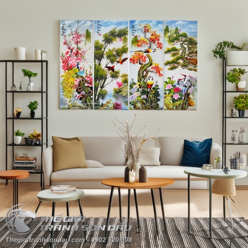 Bộ tranh tứ bình Đào Trúc Cúc Tùng vẽ sơn dầu