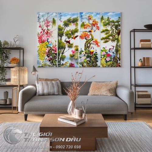 Bộ tranh tứ bình Đào Trúc Cúc Tùng vẽ sơn dầu