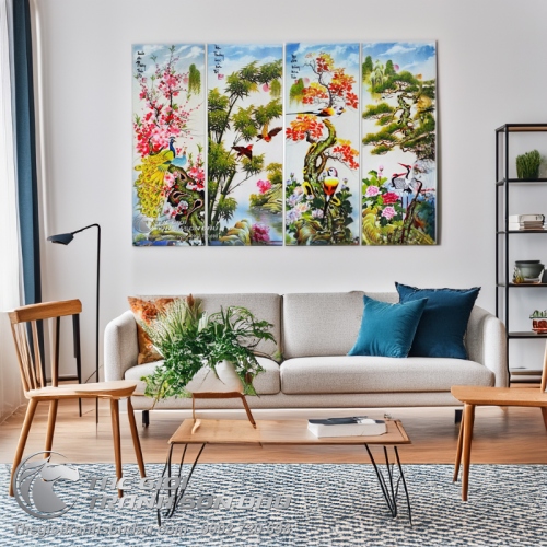 Bộ tranh tứ bình Đào Trúc Cúc Tùng vẽ sơn dầu