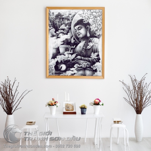 Mẫu Tranh Phật Ngồi Trăng Đen Vẽ Sơn Dầu