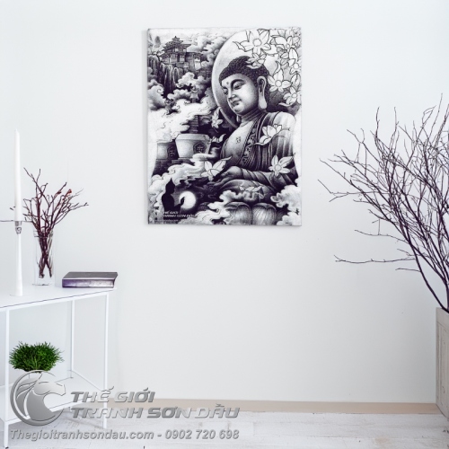 Mẫu Tranh Phật Ngồi Trăng Đen Vẽ Sơn Dầu