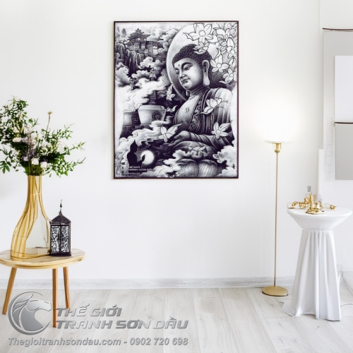 Mẫu Tranh Phật Ngồi Trăng Đen Vẽ Sơn Dầu
