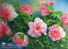 5 Bức tranh hoa mẫu đơn 8 bông phong thủy vẽ sơn dầu