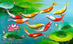 5 Mẫu tranh cá chép ao sen đẹp cho phòng khách