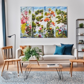 Bộ tranh tứ bình Đào Trúc Cúc Tùng vẽ sơn dầu