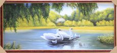 Tranh Bầy Thiên Nga Bơi Giữa Hồ