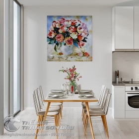 Tranh Bình Hoa Hồng Vẽ Trát Bay