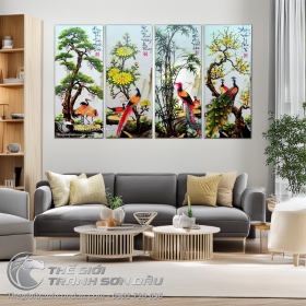 Tranh bộ 4 tấm tứ bình Tùng Cúc Trúc Mai
