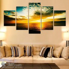 Tranh Bộ 5 Bức Cảnh Hoàng Hôn Trên Biển Vắng