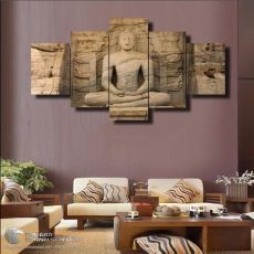 Tranh Bộ 5 Bức Tượng Phật Trong Vách Núi