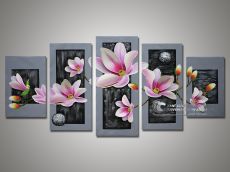 Tranh Bộ Hoa Cánh Nổi 3D Màu Hồng Nền Xám