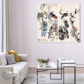 Tranh Bộ Tứ Quý 4 Loại Chim Và Hoa
