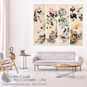 Tranh Bộ Tứ Quý Mai Mẫu Đơn Anh Đào 4 Tranh