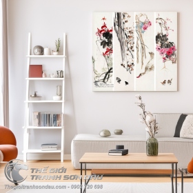 Tranh Bộ Tứ Quý Mẫu Đơn Mai Đào Chim Hạc